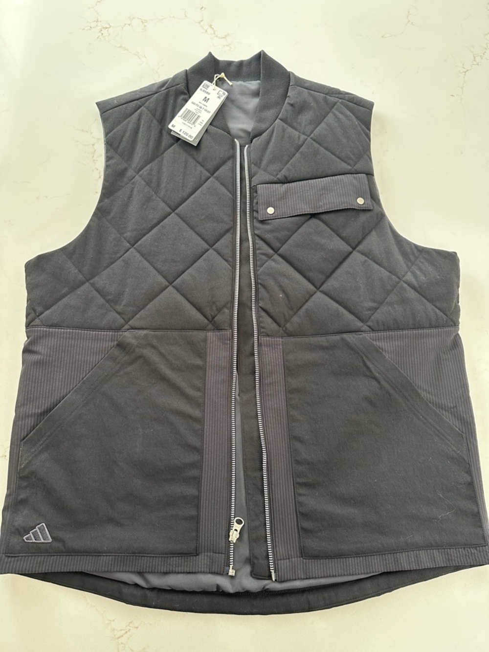 Adidas Men’s Quilted Black Zip-Front Vest Medium NWT
